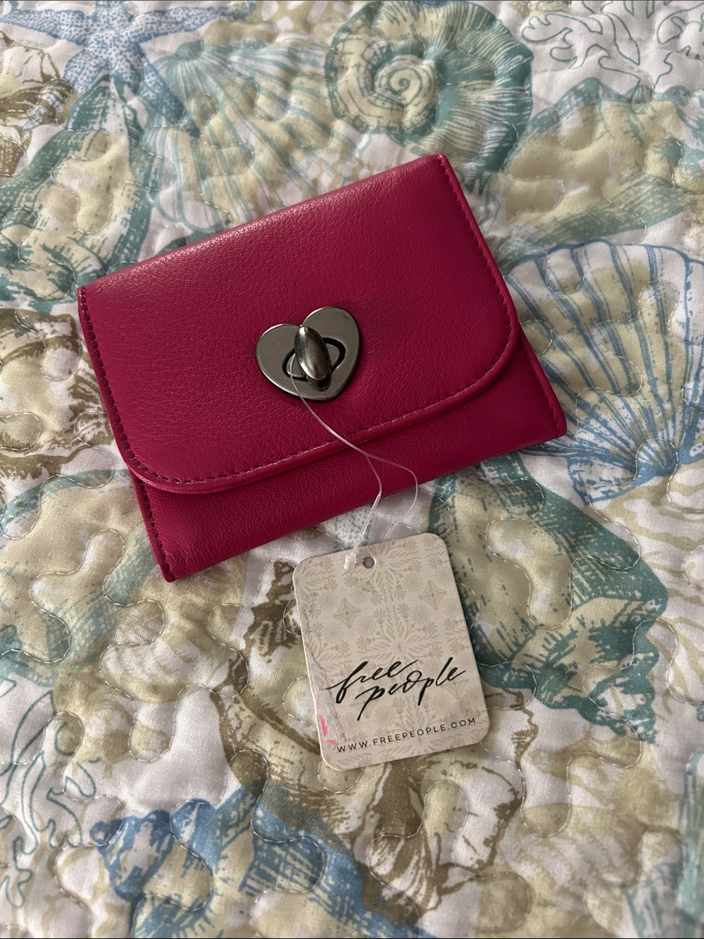 Free People Hot Pink Heart Turnlock Leather Wallet